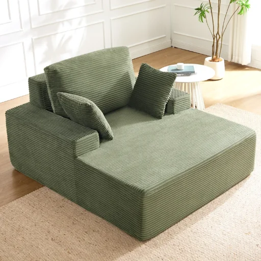 Dakota Fields 64" W Oversized Corduroy Chaise Sofa