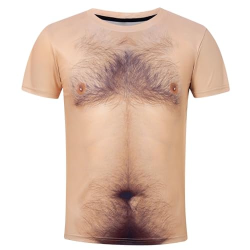 Fanient Mens Funny T-Shirt 3D Hairy Chest Print Novelty Crewneck Tee Deal