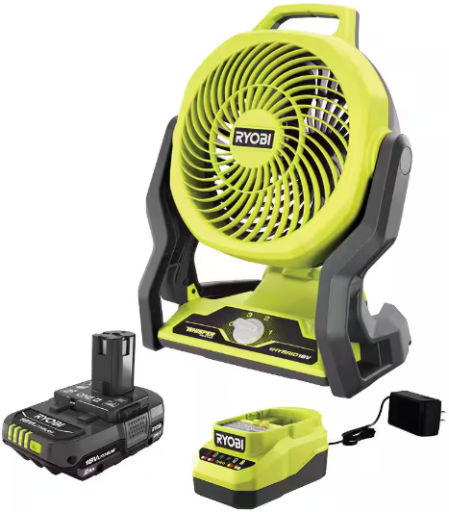 RYOBI ONE+ 18V 7-1/2" WHISPER SERIES Hybrid Fan Kit with 2.0Ah Battery & Charger