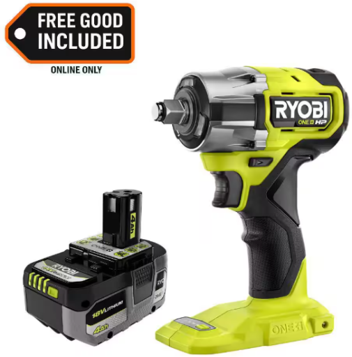 Ryobi ONE+ HP 18V Brushless Cordless Compact 1/2 in 4 Mode Impact Wrench with 4.0 Ah Battery Deal