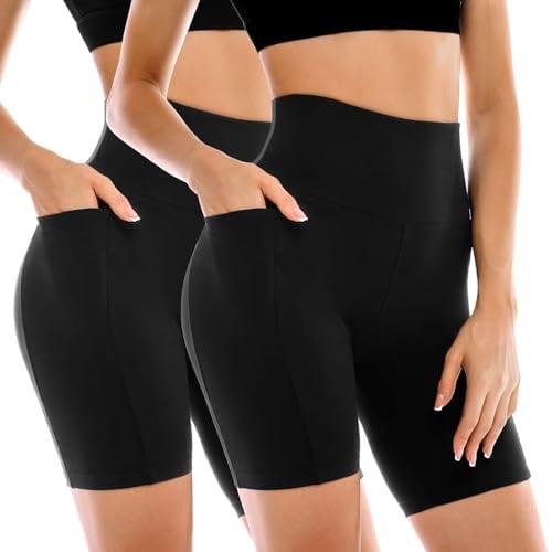 Leafigure Women's Biker Shorts with Pockets 2-Pack Black/Black Deal