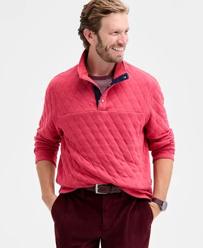 Club Room Men's Quilted Snap Mock Neck Sweater (Melone)