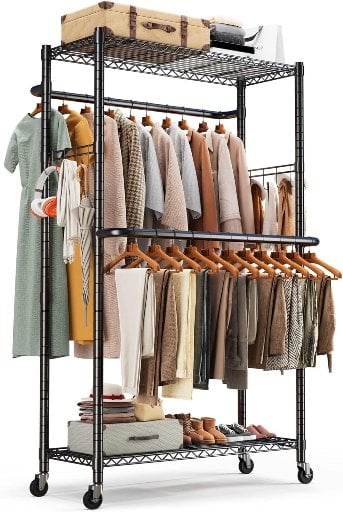 HOKEEPER 400lbs Heavy Duty Double Rod Clothing Rack with Wheels & 8 Hooks Deal