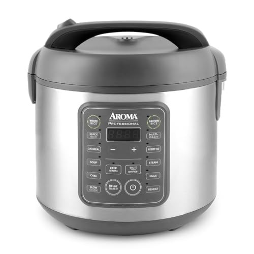 AROMA 10-Cup Digital Rice Cooker, Multicooker & Slow Cooker, 5 Qt, Gray