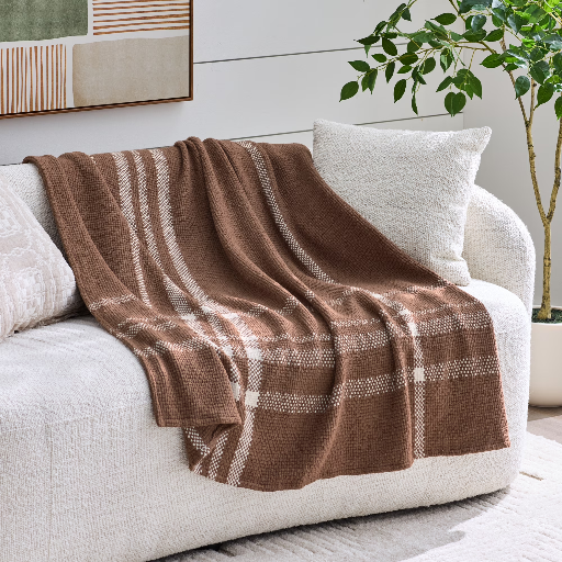Better Homes & Gardens 50" x 72" Woven Basketweave 100% Cotton Throw (Brown)
