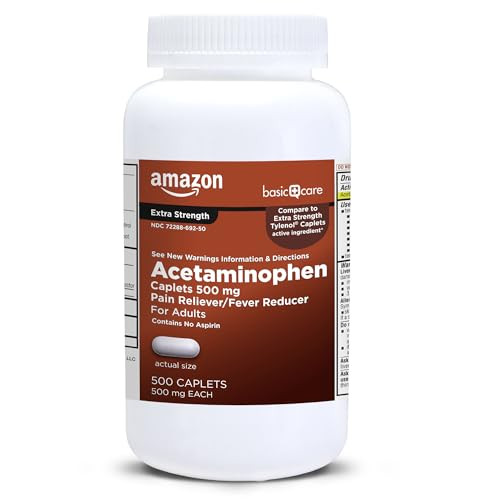 Amazon Basic Care Extra Strength Pain Relief Acetaminophen Caplets 500 mg 500 Count