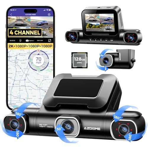AZDOME 360° 4 Channel Dash Cam with Built-in 128GB eMMC