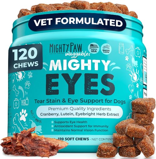 Mighty Paw Waggables Eyes Tear Stain Support Supplements Chews for Dogs 120-Count
