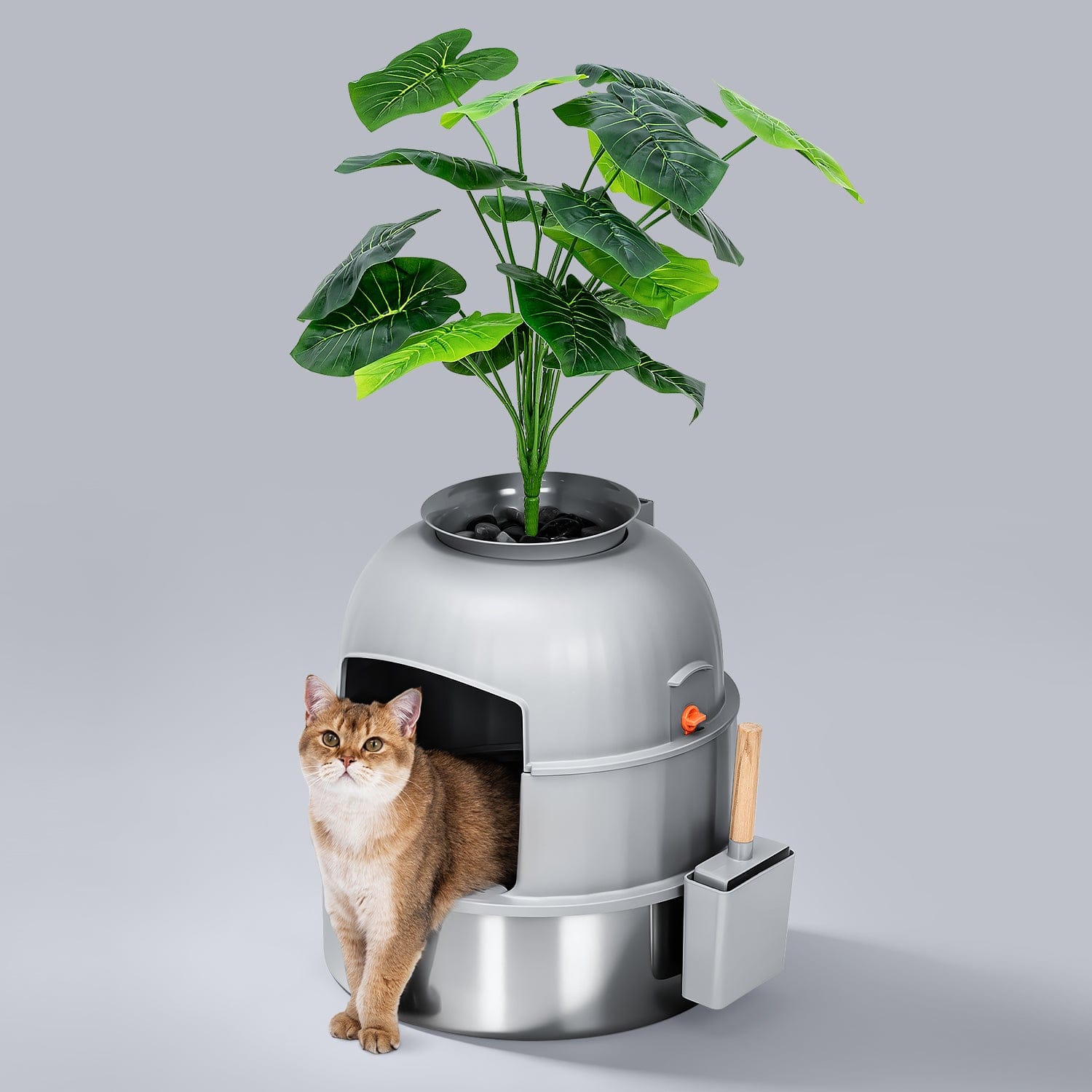 Furrbby Hidden Round Potted Plant Stainless Steel Litter Box 17" x 19" Deal